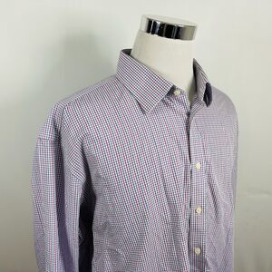 Charles Tyrwhitt 19 37 Non Iron Dress Shirt Plaid Red White Blue Cotton Formal